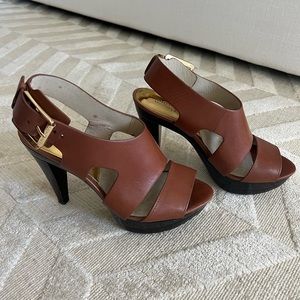 MICHAEL Michael Kors Carla Leather Platform Sandals Brown 6.5